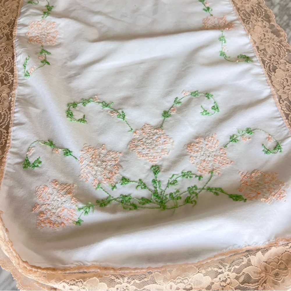 Vintage Lace Embroidered Dresser Cover